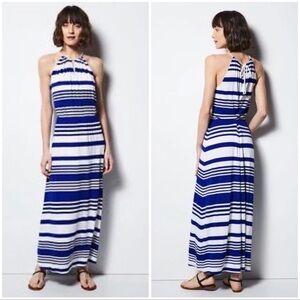 MILLY DesigNation Womens Jersey Knit Blue Striped Halter Maxi Patio Dress, Small